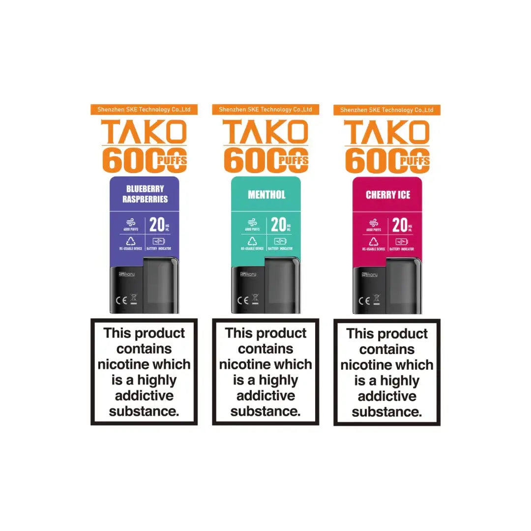 20mg Sikary Tako SP6000 Prefilled Pods 6000 Puffs Flavour: Cherry Ice