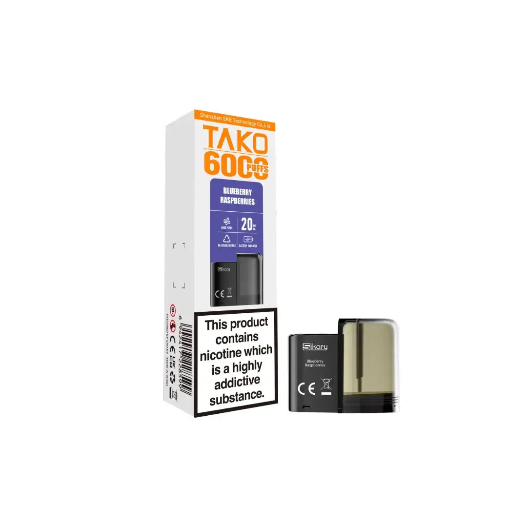 20mg Sikary Tako SP6000 Prefilled Pods 6000 Puffs Flavour: Blueberry Raspberries