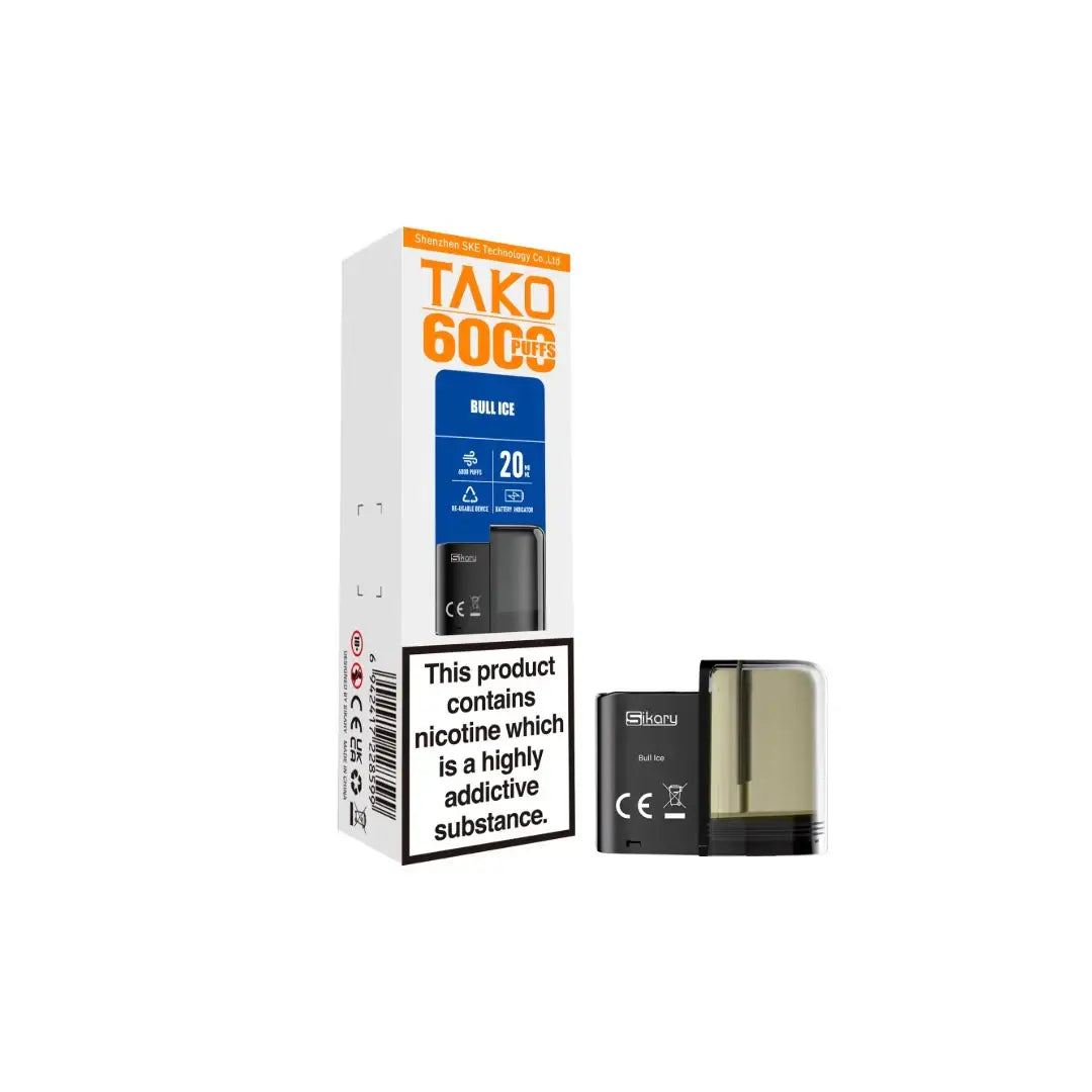 20mg Sikary Tako SP6000 Prefilled Pods 6000 Puffs Flavour: Bull Ice