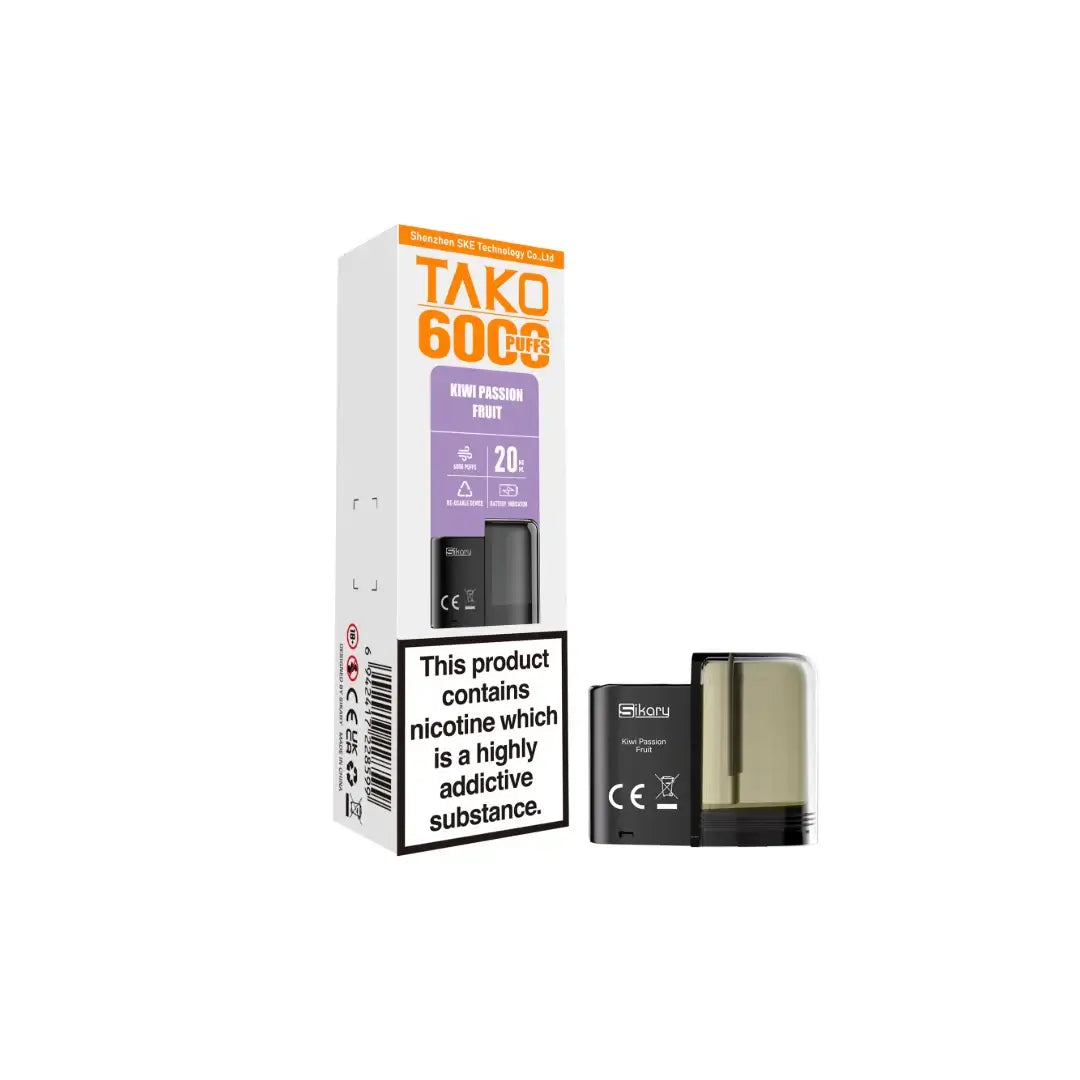 20mg Sikary Tako SP6000 Prefilled Pods 6000 Puffs Flavour: Kiwi Passion Fruit