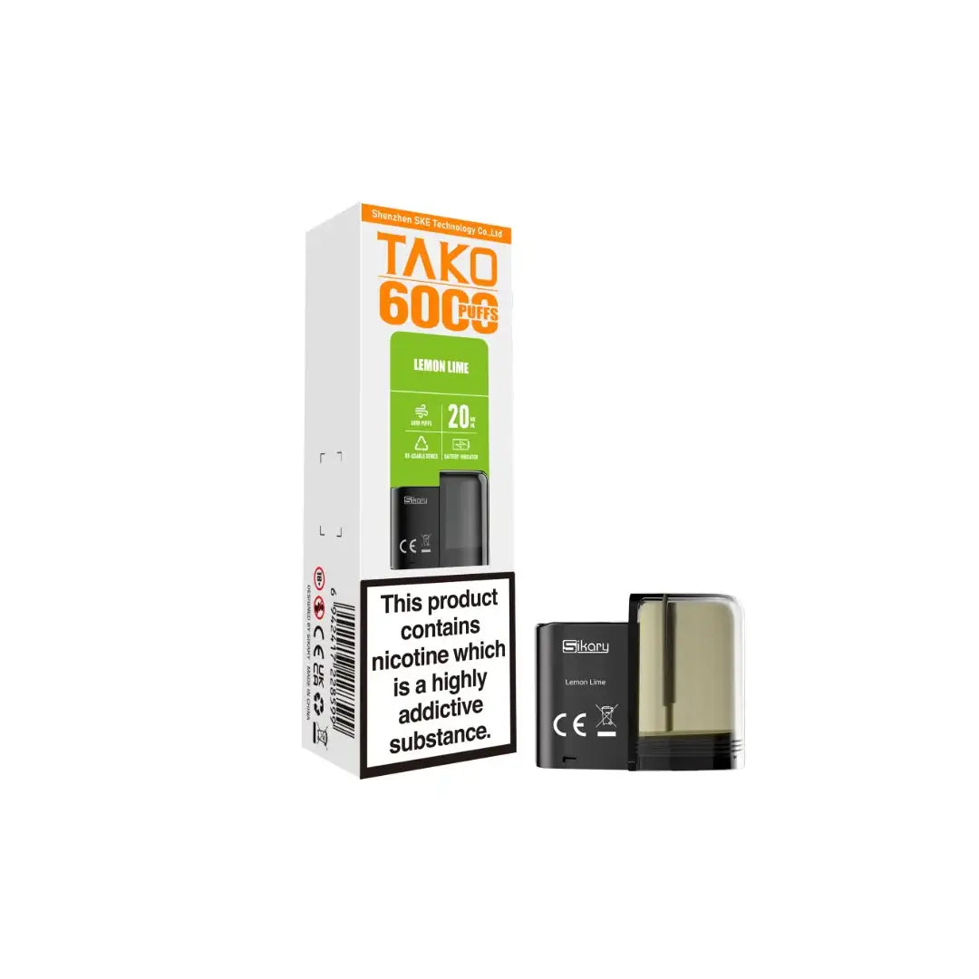 20mg Sikary Tako SP6000 Prefilled Pods 6000 Puffs Flavour: Lemon Lime