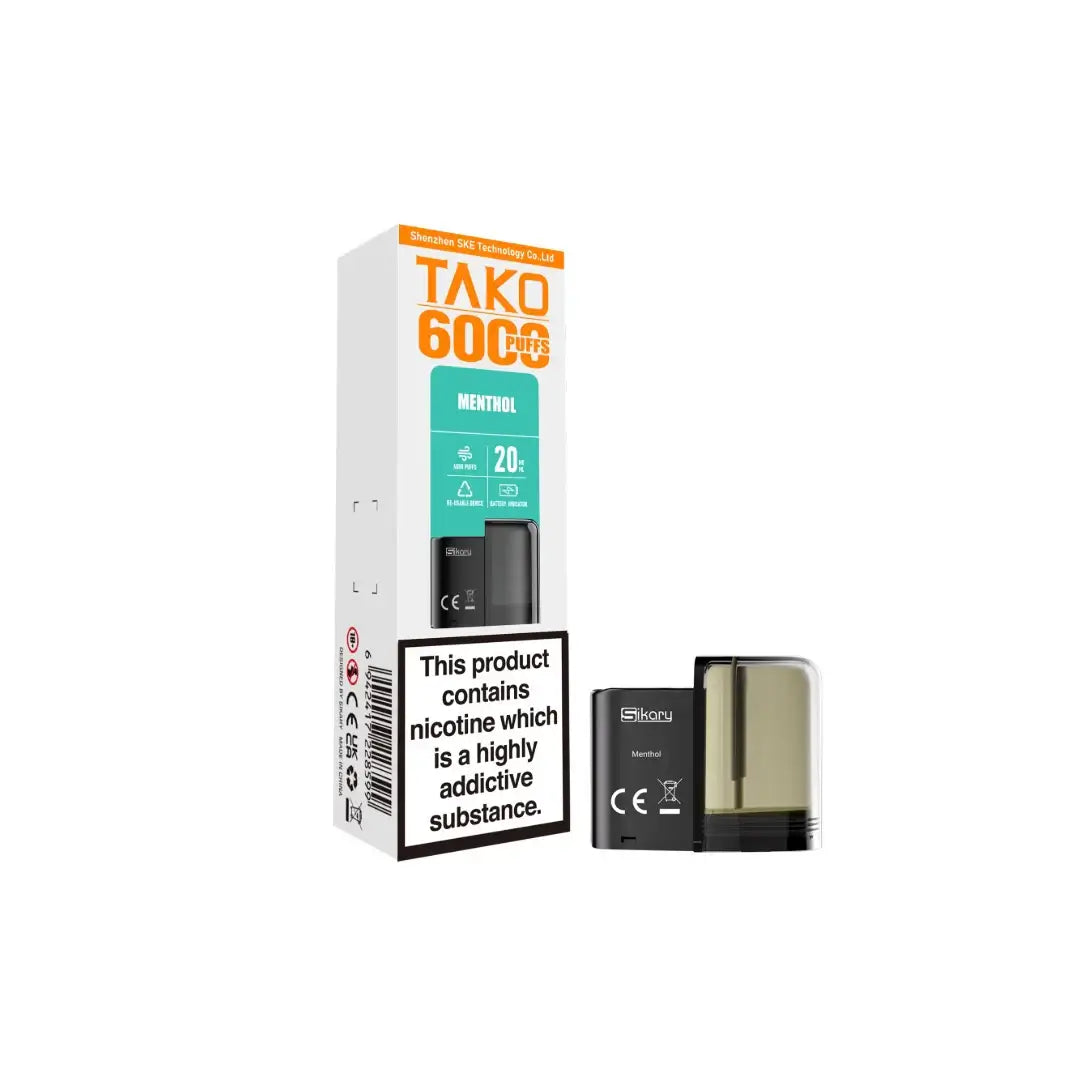 20mg Sikary Tako SP6000 Prefilled Pods 6000 Puffs Flavour: Menthol