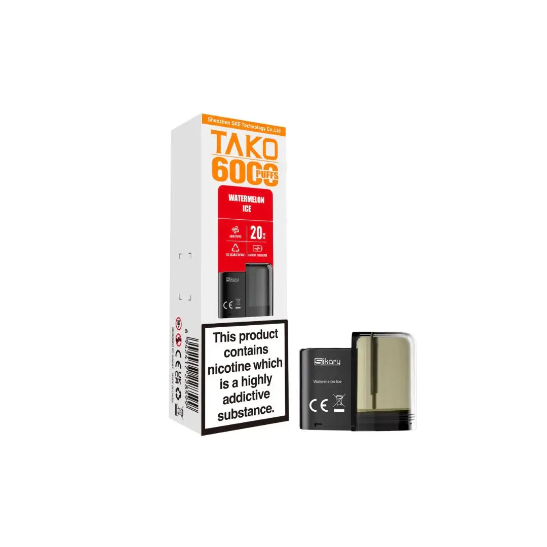 20mg Sikary Tako SP6000 Prefilled Pods 6000 Puffs Flavour: Watermelon Ice